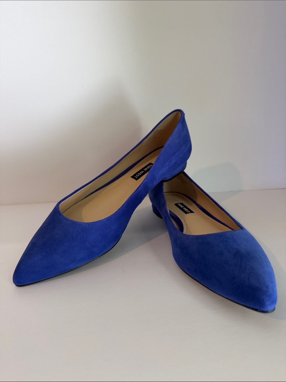 NWOB Nine West Cobalt Blue Suede Pointy Toe Slip-on Dress Flats - Picture 2 of 6